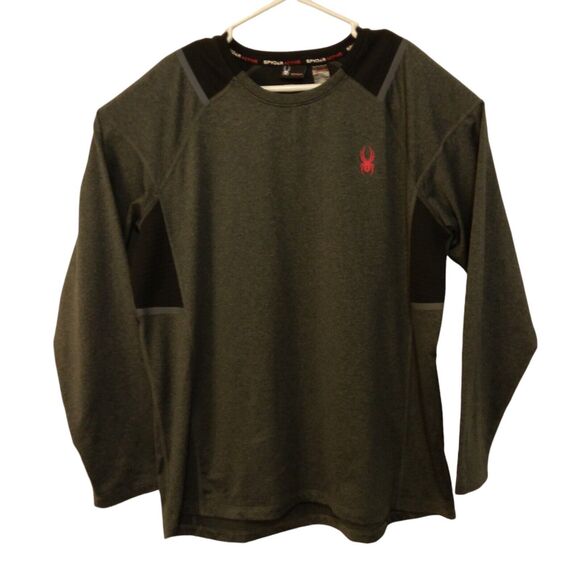 Spyder Active tshirt mens L Large performance pro web long sleeve gray black - Picture 1 of 9